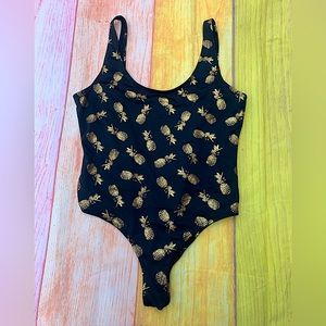 🍍CITY STREETS🍍black with gold metallic pineapple monogram one piece swimsuit